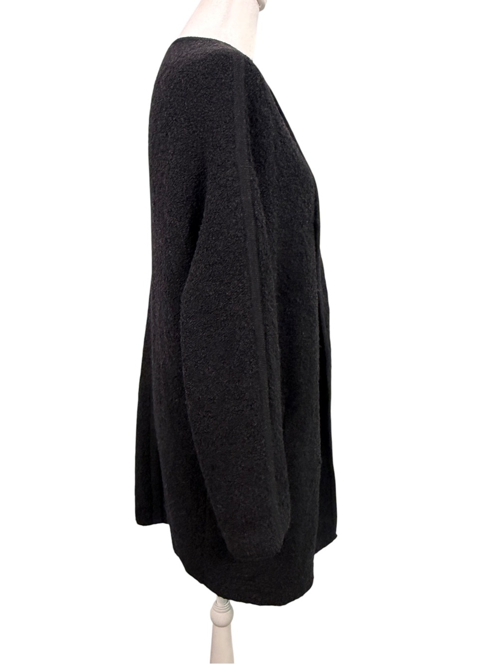 Tarnish Black Wool Blend Long Open Front Cardigan Sweater Pockets One Size - Picture 4 of 12